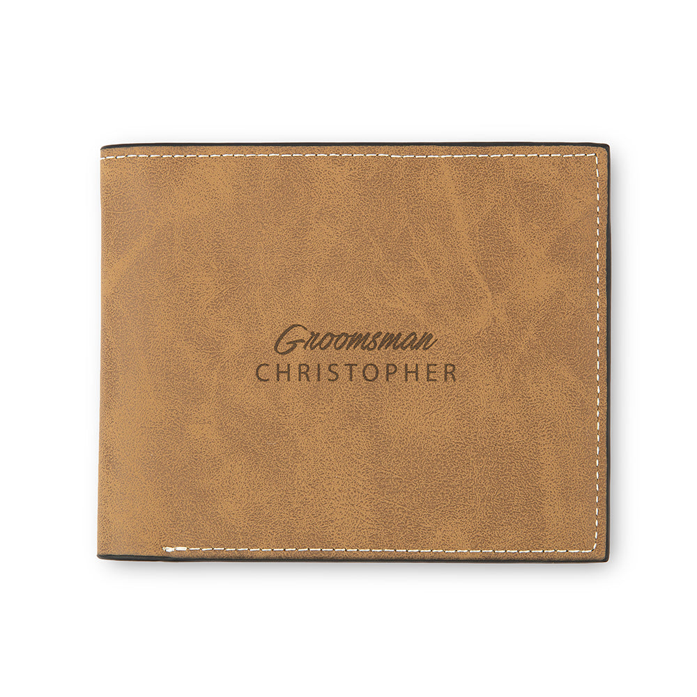 Men's Custom Engraved Brown Faux Leather Wallet - Groomsman