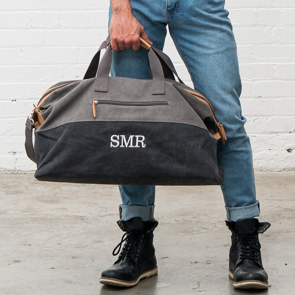 Large Personalized Canvas Travel Duffle Bag - Black & Gray – Vispro Designs